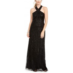 Adrianna Papell Women's Halter Beaded Gown