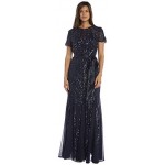 R&M Richards Women's One Piece Short Sleeve Embelished Sequins Gown