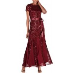 R&M Richards Women's One Piece Short Sleeve Embelished Sequins Gown