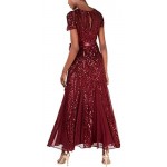 R&M Richards Women's One Piece Short Sleeve Embelished Sequins Gown