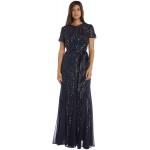 R&M Richards Women's One Piece Short Sleeve Embelished Sequins Gown