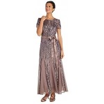 R&M Richards Women's One Piece Short Sleeve Embelished Sequins Gown