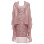 Dannifore Women's 2 Pieces Lace Mother of The Bride Dress with Jacket Chiffon Formal Evening Dresses