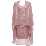 Dannifore Women's 2 Pieces Lace Mother of The Bride Dress with Jacket Chiffon Formal Evening Dresses