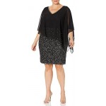 J Kara Women's Plus Size Caplet Short Cocktail Beaded Dress