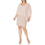 J Kara Women's Plus Size Caplet Short Cocktail Beaded Dress