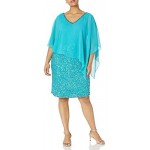 J Kara Women's Plus Size Caplet Short Cocktail Beaded Dress