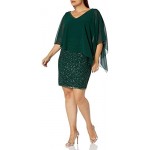 J Kara Women's Plus Size Caplet Short Cocktail Beaded Dress