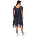 J Kara Women's Plus Size Short Beaded Dress