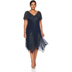 J Kara Women's Plus Size Short Beaded Dress