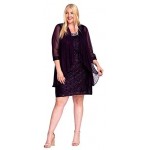 R&M Richards Women's Two Piece Fly Away Jacket Over Beaded Neck Laced Dress