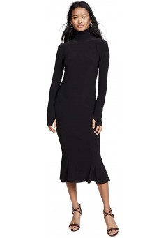 Norma Kamali Women's Long Sleeve Turtle Fishtail Dress to Midcalf