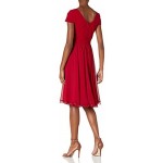 Dress the Population Women's Corey Plunging Mix Media Cap Sleeve A-line Midi Dress, Garnet, L