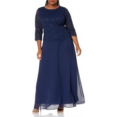 Alex Evenings Women's Plus Size Long Lace Mock Dress