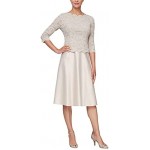 Alex Evenings Women's Tea Length Sequin Mock Dress (Petite and Regular)