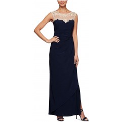 Alex Evenings Women's Long Column Dress with Sweetheart Neck (Petite and Regular)