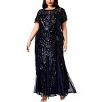 R&M Richards Women's Plus Size Long Beaded Gown