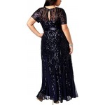 R&M Richards Women's Plus Size Long Beaded Gown