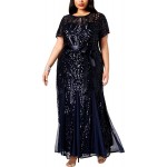 R&M Richards Women's Plus Size Long Beaded Gown