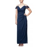 Alex Evenings Women's Long Cold Shoulder Dress (Petite and Regular Sizes)