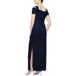 Alex Evenings Women's Long Cold Shoulder Dress (Petite and Regular Sizes)