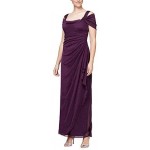 Alex Evenings Women's Long Cold Shoulder Dress (Petite and Regular Sizes)