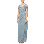 Alex Evenings Women's Long Cold Shoulder Dress (Petite and Regular Sizes)