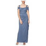 Alex Evenings Women's Long Cold Shoulder Dress (Petite and Regular Sizes)