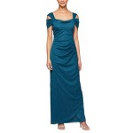 Alex Evenings Women's Long Cold Shoulder Dress (Petite and Regular Sizes)