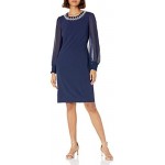 Tahari ASL Women's Long Sleeves Beaded Round Neck Sheath Dress