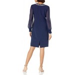 Tahari ASL Women's Long Sleeves Beaded Round Neck Sheath Dress