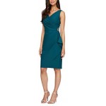 Alex Evenings Women's Slimming Short Ruched Dress with Ruffle(Petite and Regular)