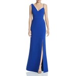 BCBG Max Azria Women's Asymmetrical Side Slit Sleeveless V-Neck Column Gown