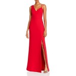 BCBG Max Azria Women's Asymmetrical Side Slit Sleeveless V-Neck Column Gown