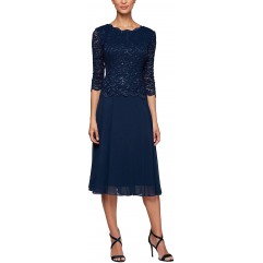 Alex Evenings Women's Sequin Lace Mock Dress (Petite and Regular)