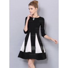 Polyester/Cotton With Stitching Above Knee Dress