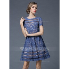 Polyester/Cotton/Lace With Stitching Above Knee Dress