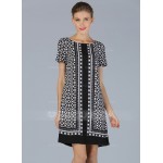 Polyester/Linen With Print Knee Length Dress