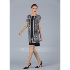 Polyester/Linen With Print Knee Length Dress