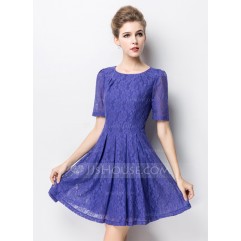 ChiffPolyester/Cotton/Lace With Stitching Above Knee Dress